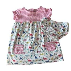 Baby Boden Hotchpotch Pink Stripe Dinosaur Print Dress Size 6-12 Months